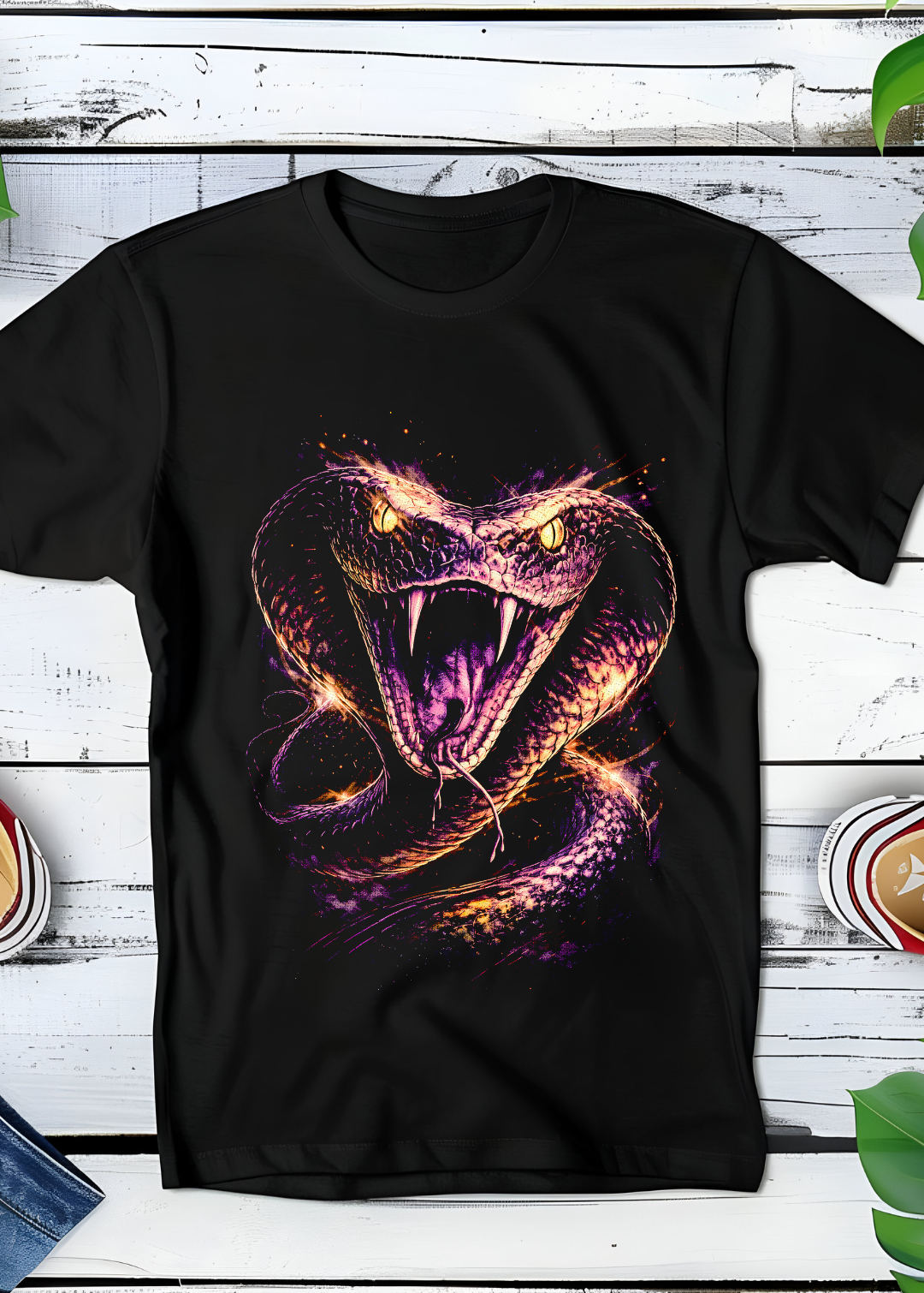 T-shirt noir à motif cobra en demi-teintes AS005