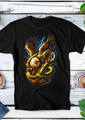 T-shirt noir à motif serpent et aigle AS059