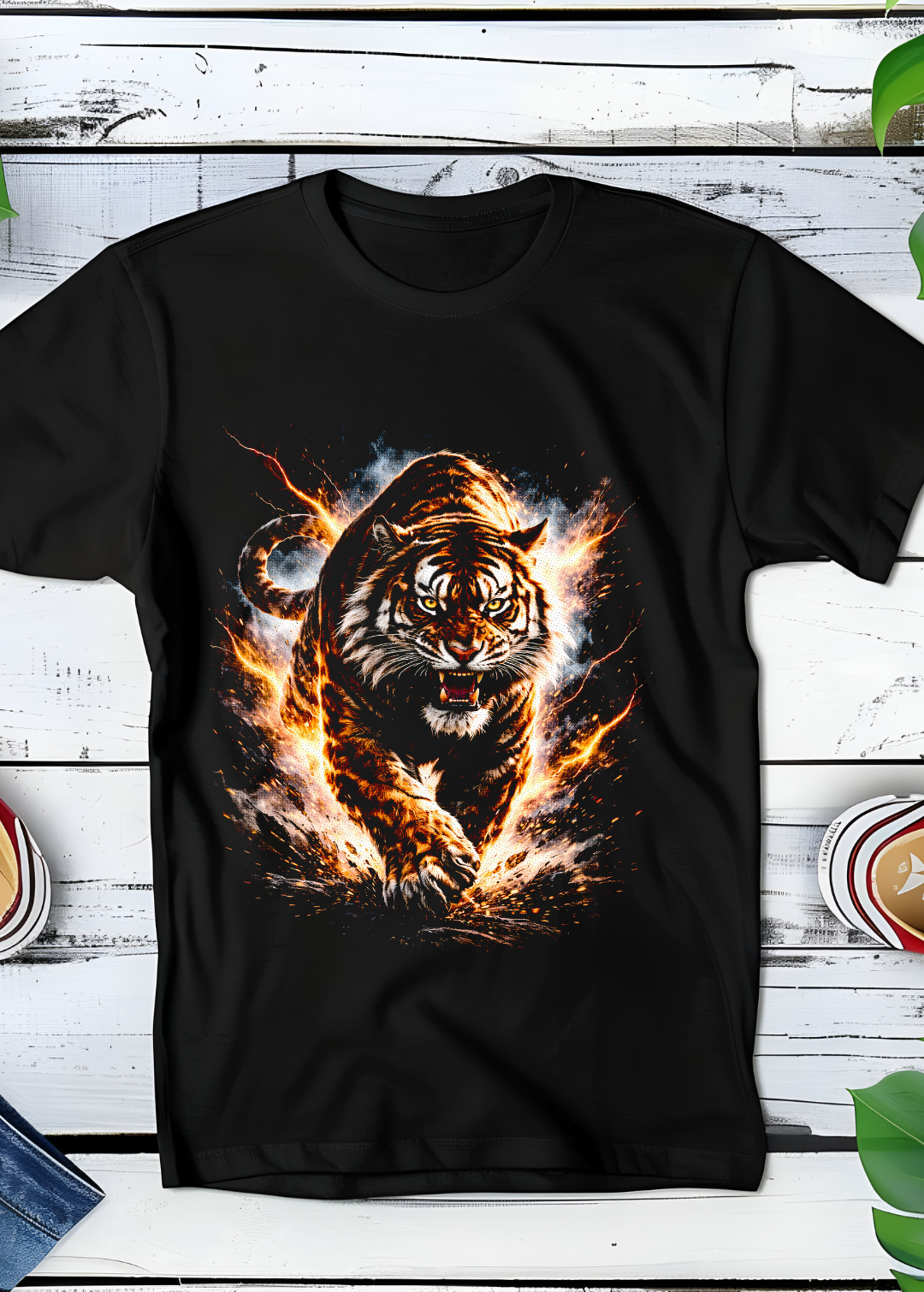 T-shirt noir à motif demi-teinte Tigre de Sibérie AS008