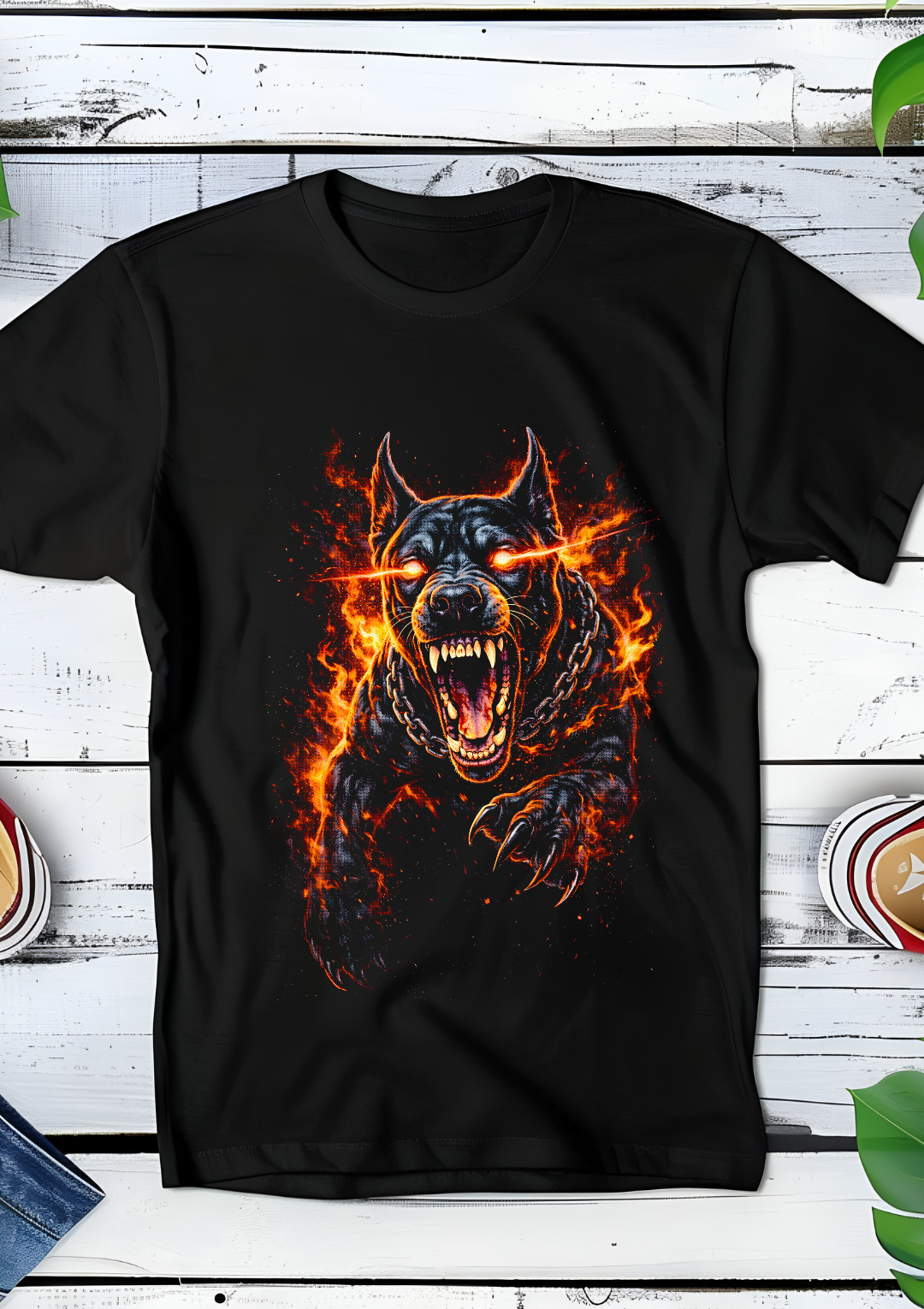 T-shirt noir à motif demi-teintes Doberman agressif AS009
