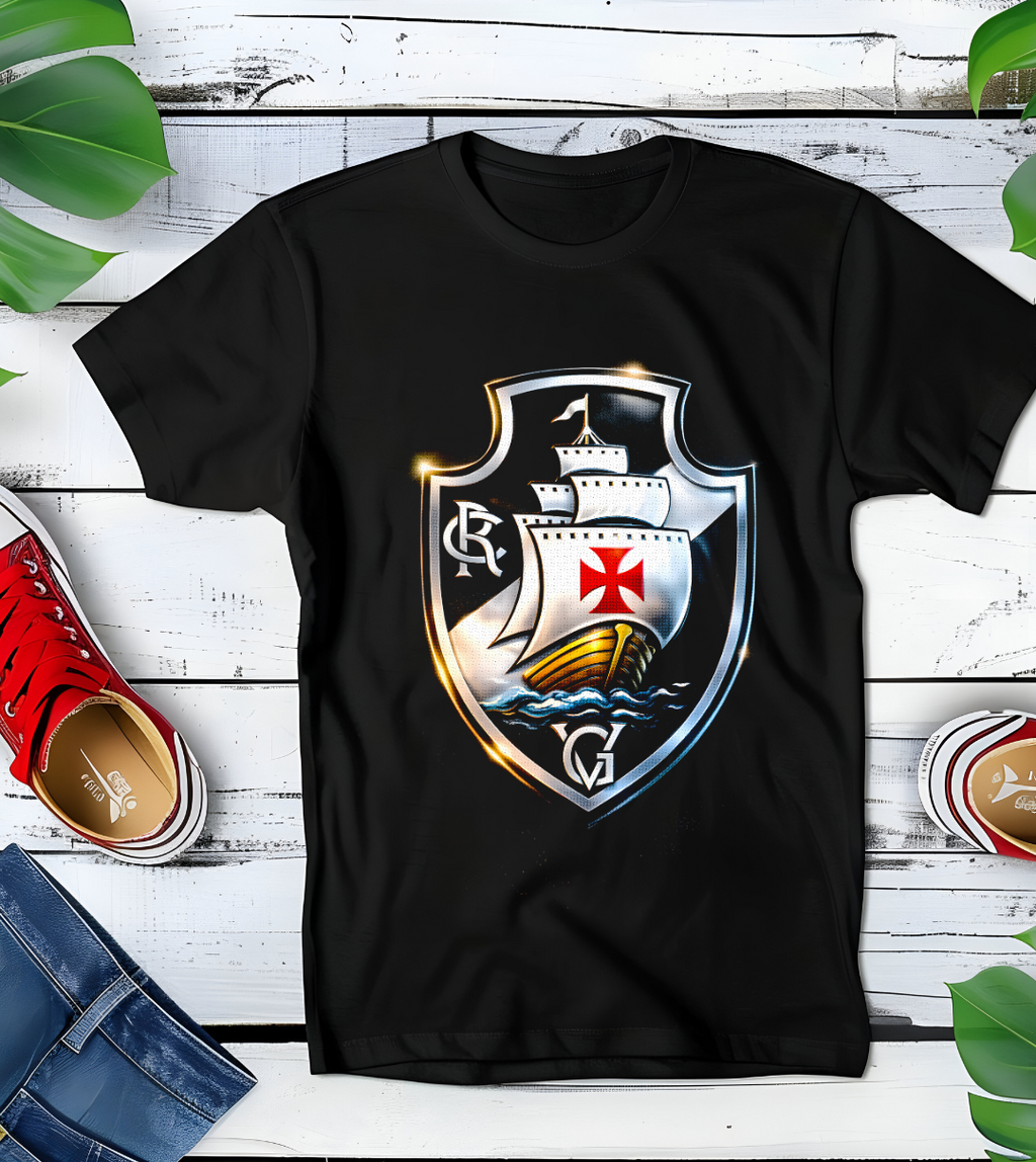 T-shirt noir à motifs en demi-teintes VASCO DE  GAMA